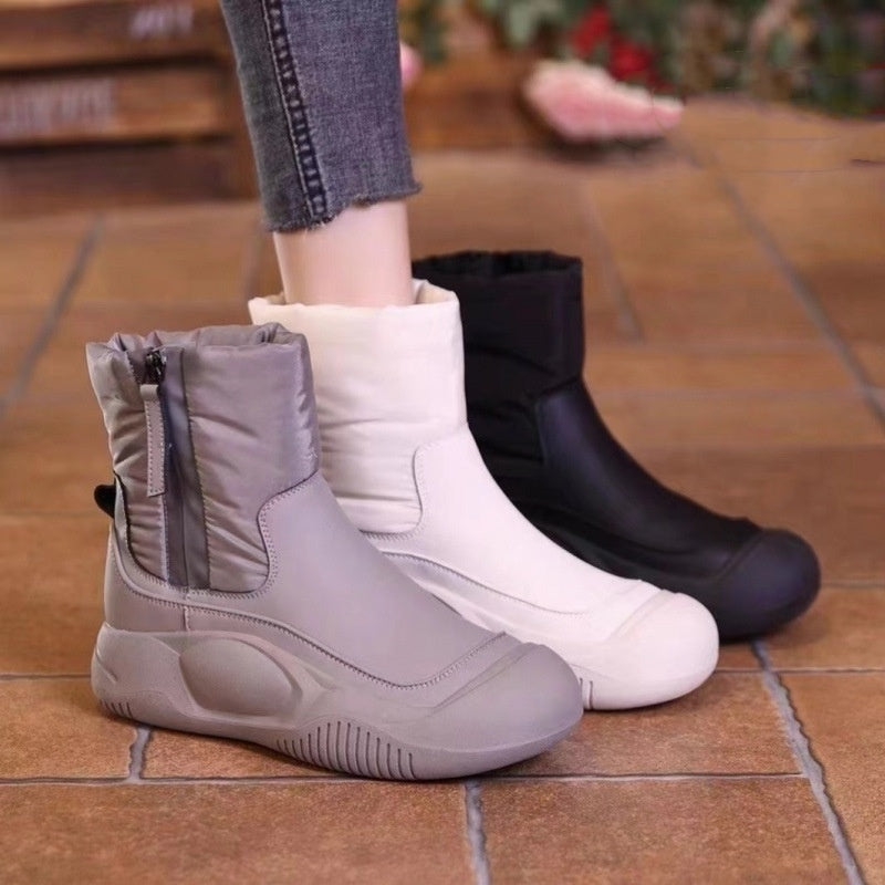 Women's Winter Plush Snow Boots - Warm, Waterproof, Thick-Soled with Side Zipper