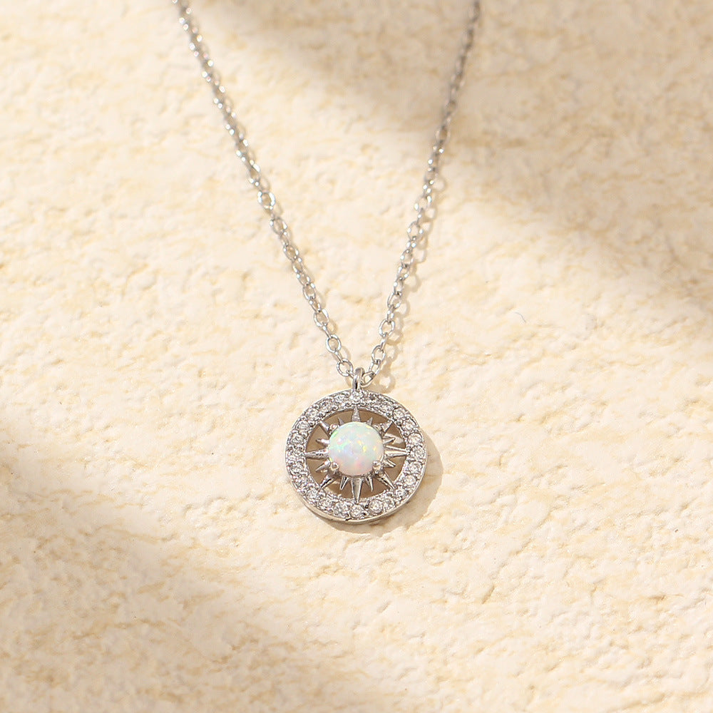 Fashion Jewelry Niche Moon & Sun Necklace | Silver Opal Celtic Moon Pendant with Sun & Asterism Diamond Detail
