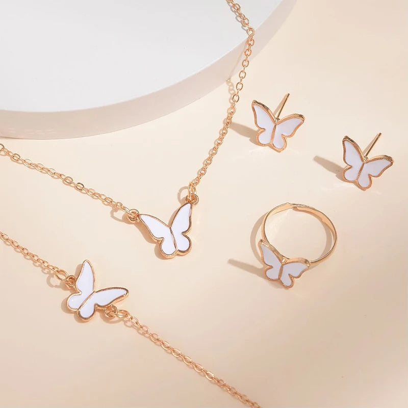 5PCS Butterfly Jewelry Set for Women | Necklace, Earrings, Ring & Bracelet | Bridal Wedding Gift