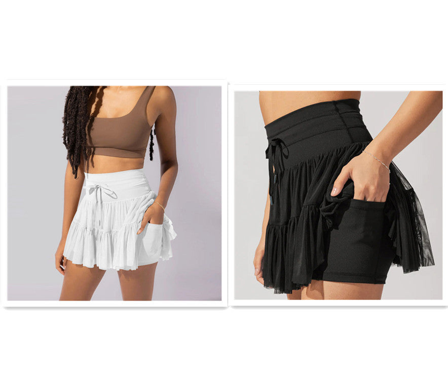 High Waist Dress Lace-up Sports Skirt With Anti-exposure Safety Pants