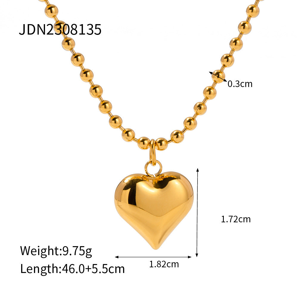 Gold Plated Stainless Steel Love Heart Necklace | Hypoallergenic Chunky Water-Resistant Women’s Jewelry | Smooth & Tarnish-Free