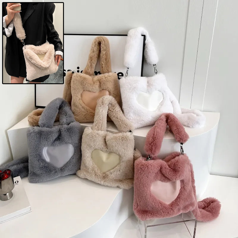 Women's Fluffy Shoulder Bag - Plush Top-Handle Tote, Winter Fashion Handbag for Girls & Women