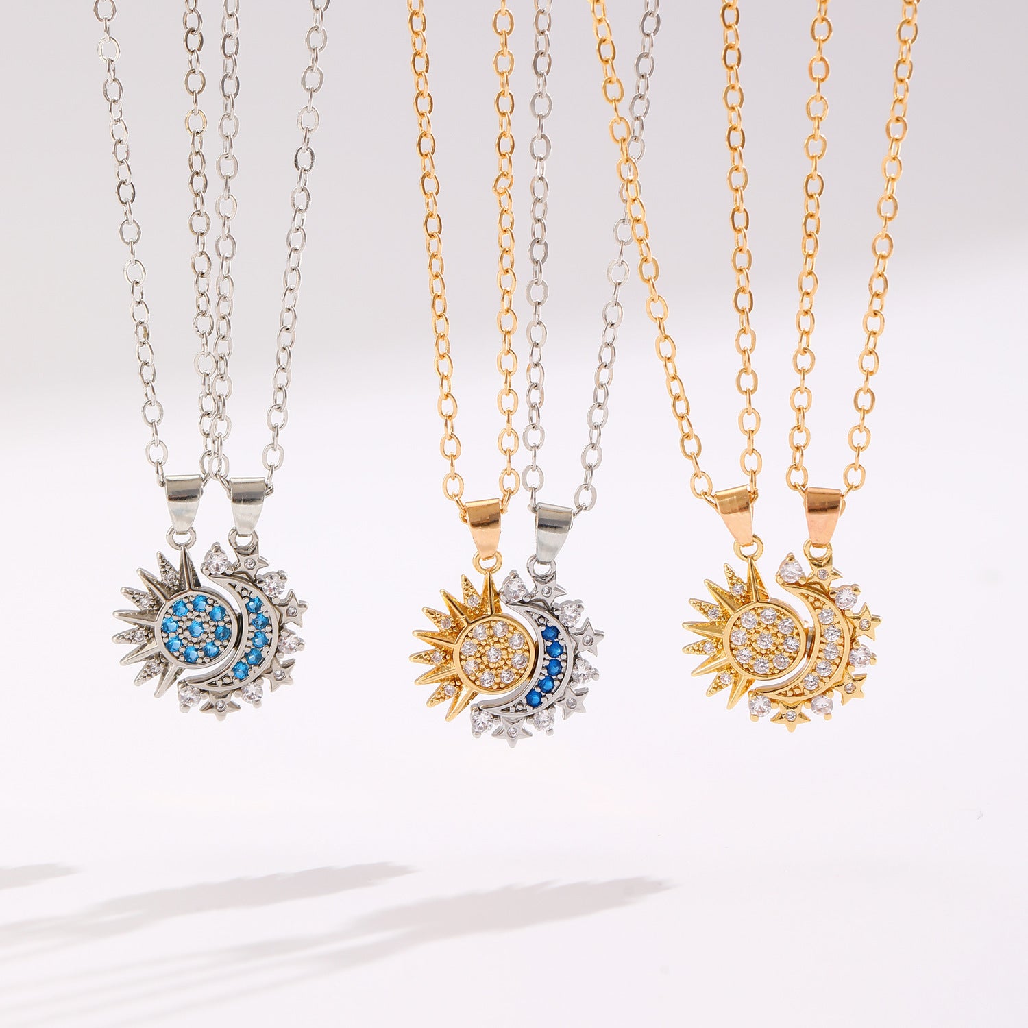 2-Piece Sun & Moon Magnetic Couple Necklace – Clavicle Chain Pendant for Lovers