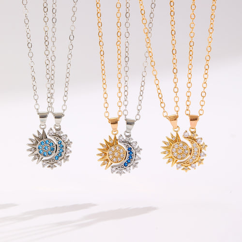 2-Piece Sun & Moon Magnetic Couple Necklace – Clavicle Chain Pendant for Lovers